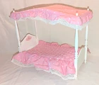 Vintage Barbie doll Dream Furniture Canopy Bed Pink bedspread hearts 1982 Mattel