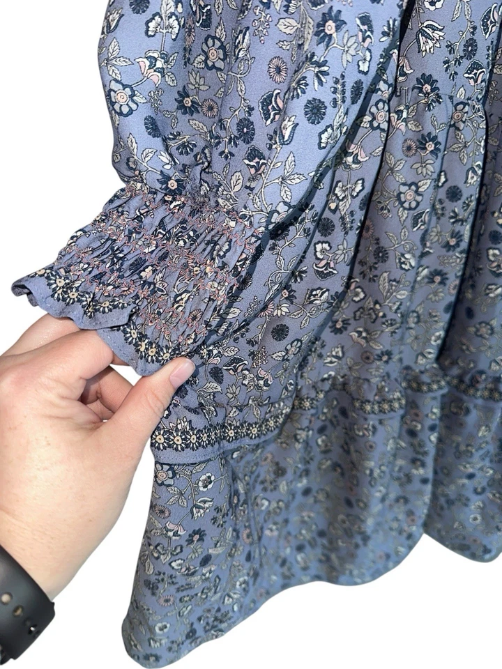 Vestido Max Studio para mujer azul floral con volantes en capas talla XL Boho Cottage Fairy Foto 2 de 4