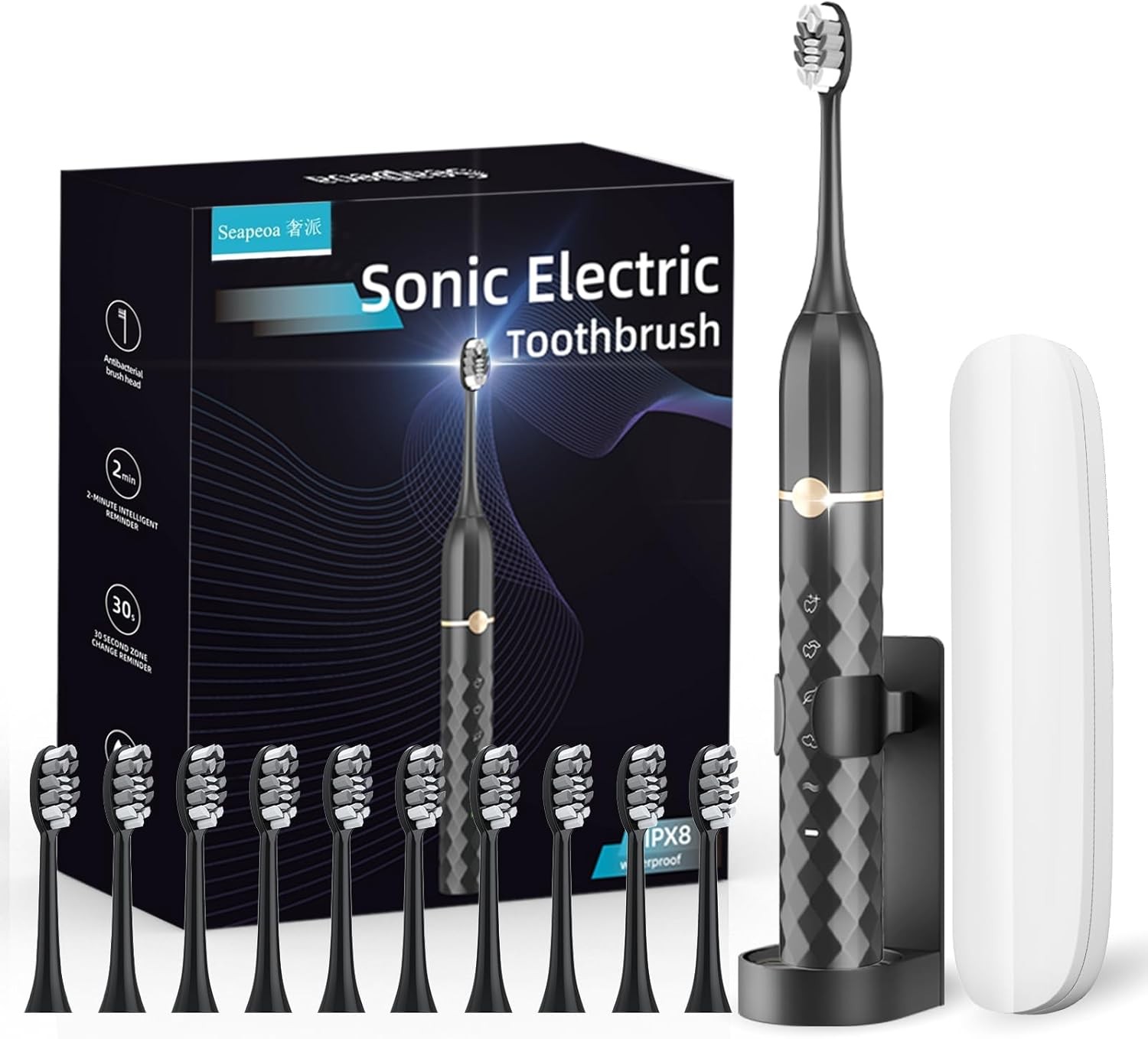Electric Toothbrush Set, Equipped with 10 Brush Heads and Tr