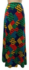 HERMAN GEIST Vintage 70s Women's Knit Patchwork Print A-Line Maxi Skirt - Sz S/M