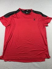 Spyder Active Mens Large Red Black Short Sleeve Athletic Performance Shirt