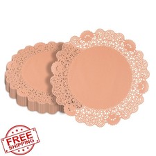 Pastry Tek 12x12 Coral Paper Lace Doilies, 100 Pcs, Disposable