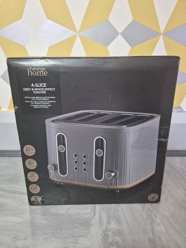 George Home 4 Slice Toaster 1000w Grey & Wood Effect- boxed - Picture 6 of 8