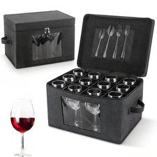 Wine Glass Storage Box with Lid 12 Dividers Hard Shell Stemware Container