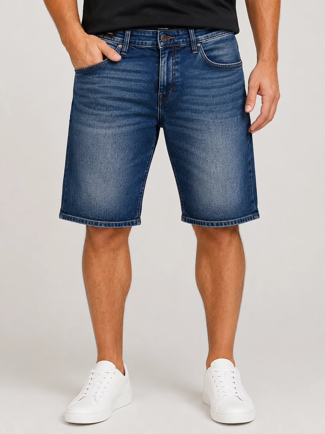 Jack & Jones Men Blue Denim Shorts XXL Distressed Regular Fit Button Closure