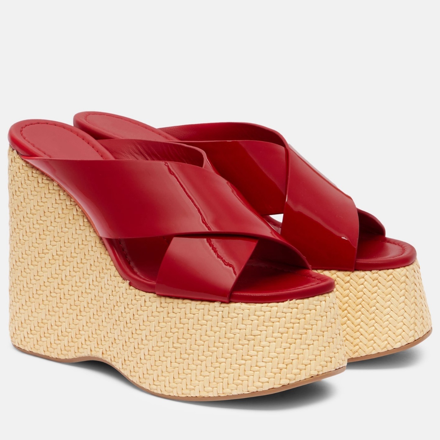 PANTOFOLA D’ORO Pantofole Muller platform donna punta aperta plateau paglia tacchi alti pelle