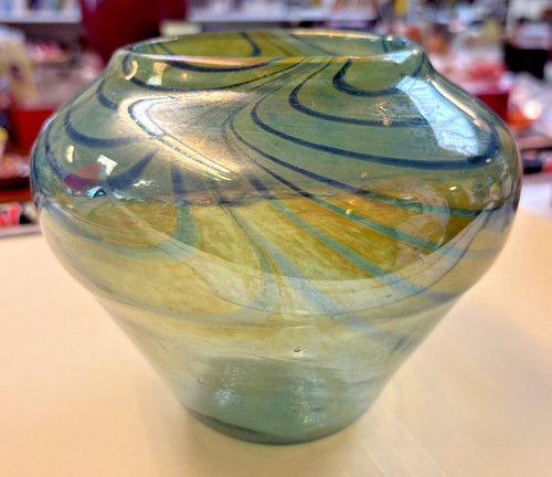 Murano Style Iridescent Swirl Art Glass Vase - Beautiful