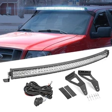 52" 300W Curved LED Light Bar Kit with Upper Windshield Roof Mount Brackets