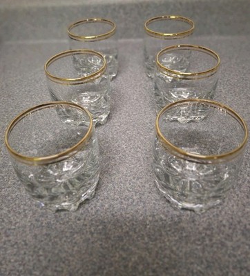 Vintage Lot of 6 gold band  Glass MCM  Roly Poly   Glasses