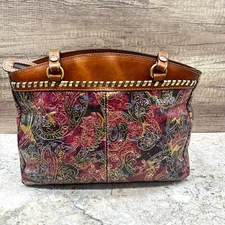 Patricia Nash Tote Shoulder Bag Floral Leather Brown Poppy Spring Pockets