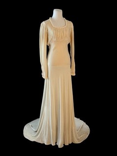 Vintage 30s Silk Velvet Wedding Gown 1930s Bridal Dress Small As Is