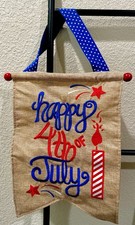 Patriotic Garden Flag - HAPPY 4TH of JULY Single-Sided-Burlap- 17 x 11.5 Inch