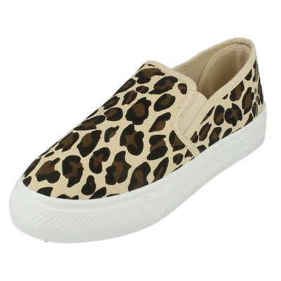 Sale Ladies F8R0523 Leopard Print Summer Canvas Slip On Shoes Sale