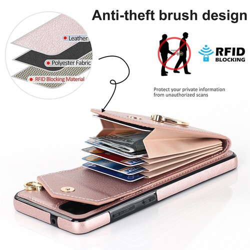 For Samsung Phone Case Cover Luxury Leather Wallet Card Slot Ring Stand Strap - Zdjęcie 51 z 68
