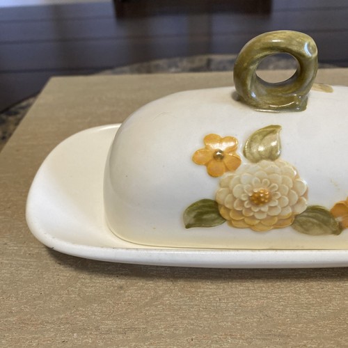 Metlox Poppytrail Vernon Sculptured Zinnia Butter Dish with Lid - Picture 3 of 18