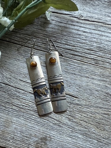T and R Singer Native American Sterling Silver Gold Filled Earrings. 2.6 Inch - Picture 11 of 12