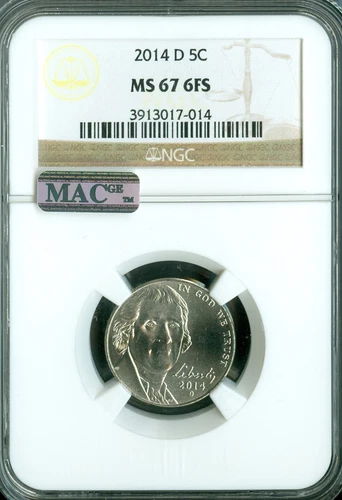 2014 D JEFFERSON NICKEL NGC MS67 FS PQ 2ND FINEST GRADE MAC SPOTLESS .