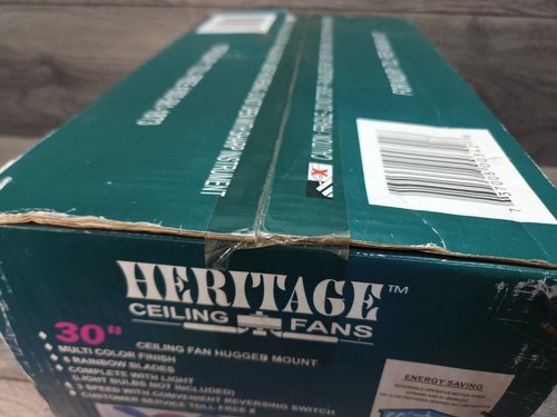 Heritage Ceiling Fan 30 Inch Multicolor Rainbow Blade Vtg Red Green Blue Retro - Picture 5 of 6
