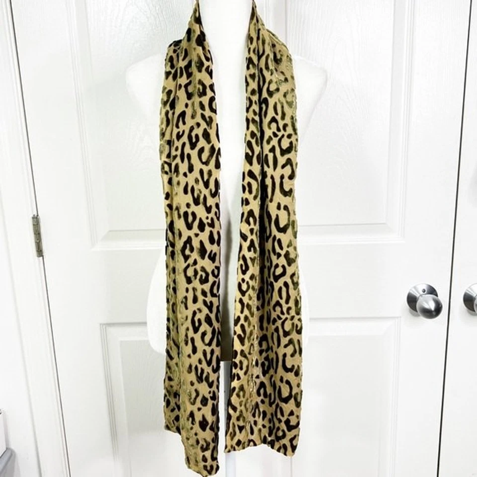 "Bufanda Echo reversible mezcla de seda estampado animal bronceada/negra 69""x10"" nueva sin etiquetas" Foto 2 de 4