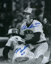1982 BREWERS Jim Gantner & Charlie Moore signed photo ALCS winning run AUTOGRAPH