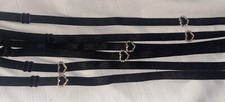 Lot 3 pair BLACK adjustable spaghetti BRA STRAP 3/8" Heart Rhinestone Slide