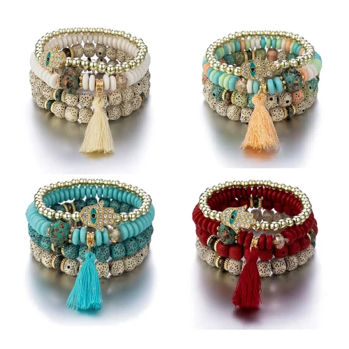 Bohemien Armband 4tlg. Set Armbänder 4 Stück Hamsa Hand Fatima