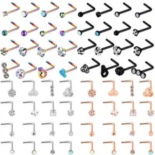 16PCS/LOT CZ L-Shaped Nose Studs Surgical Steel Pin Lip Ear Nose Ring Set 20G