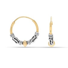 925 Sterling Silver Two Tone Beaded Bali Endless Hoop Earrings for Women 15 mm