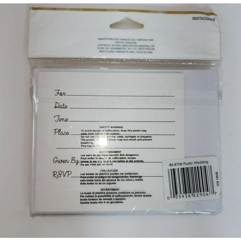 NIP Creative Converting Rustic Wedding or Party Shower Invitations 8 Floral Lace - Image 2 of 3