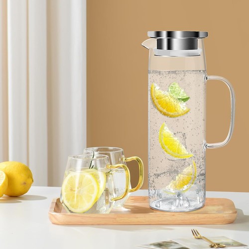 1,5L Glas Wasserkaraffe Wasserkrug Kühlkaraffe Glaskaraffe Wasserkanne für Saft - Bild 6 von 12
