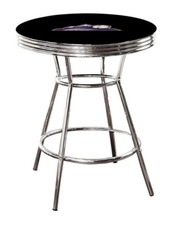 MLB Bar Table Black and Chrome w/Team Logo Vinyl Decal and a Glass Top Option