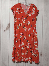 GAP Women's Red Floral Print Short Sleeve Tiered Midi Dress Plus Size XXL