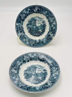 Vtg Antique Bowls Wedgwood Etruria England Landscape 9  Blue White Transferware