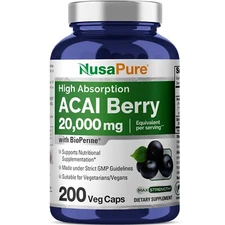 NusaPure Acai Berry Capsules 20000mg | 200 Veggie Caps | Non-GMO, Extract 50:1