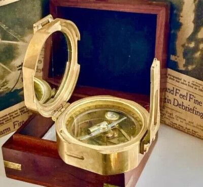 #ad #ad Vintage Boussole Brass Stanley Nautical Compass Sundial with Wooden Box For Gift $49.40