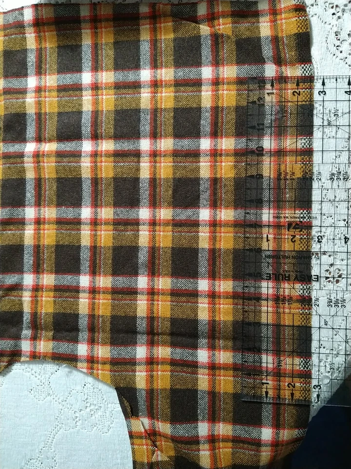 Remanente de tela de lana a cuadros marrón óxido rojo tostado 15" L x 39" ancho PLUS Foto 3 de 4