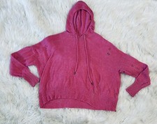 American Eagle Outfitters Pink Distressed Knit Cropped Hoodie Sz Large
