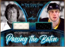2020-21 Used Passing the Baton Memorabilia Platinum Blue #PTB12 Phil Esposito/7