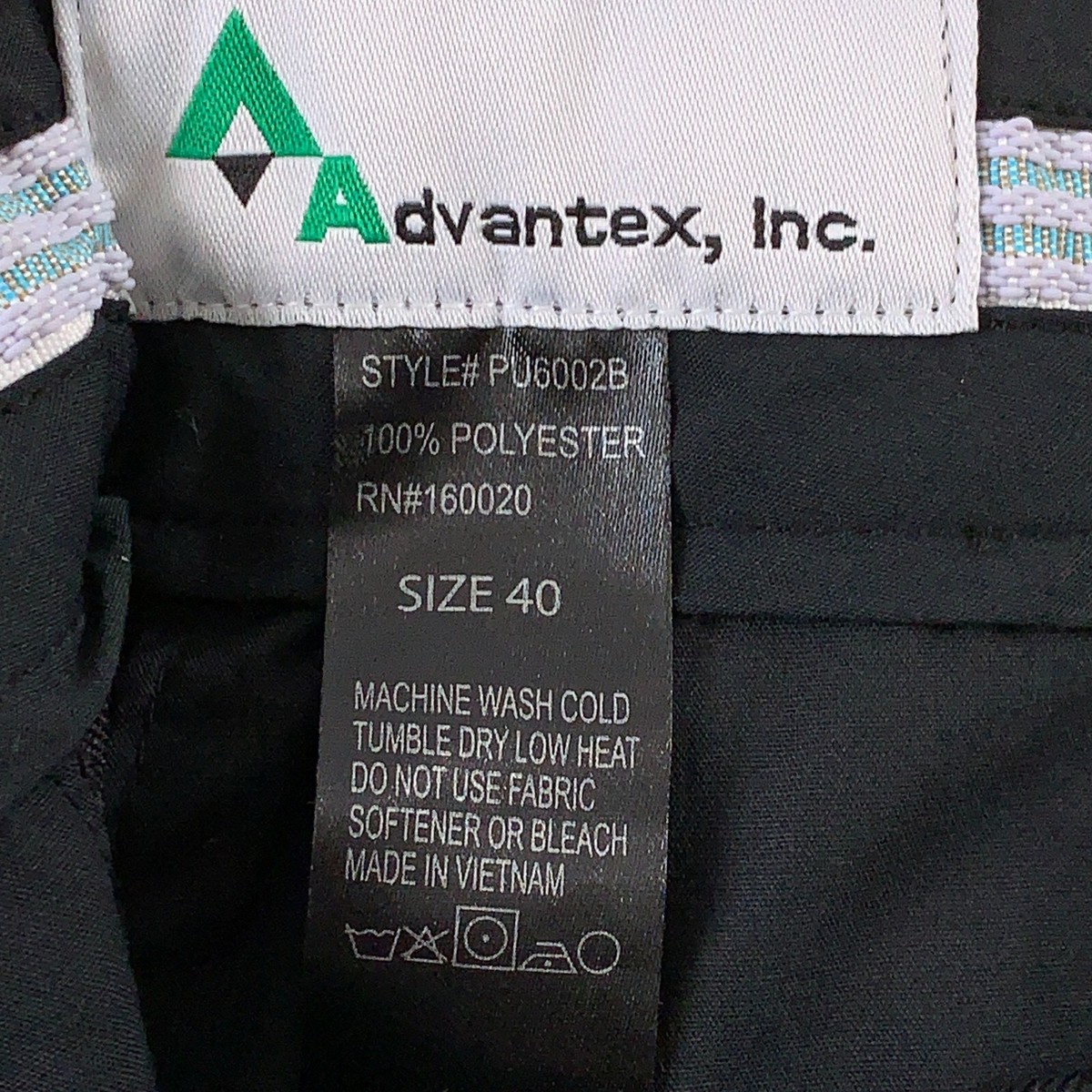 Advantex Inc Men's Size 40 X 31 Black Pocketed Flat Front