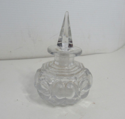 Crystal  Glass Perfume Bottle w/ Stopper Stopper has Chip 5'' Tall