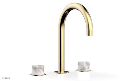 Phylrich 230-03-004X031 Basic Widespread Faucet-White Marble Handles-Satin Brass