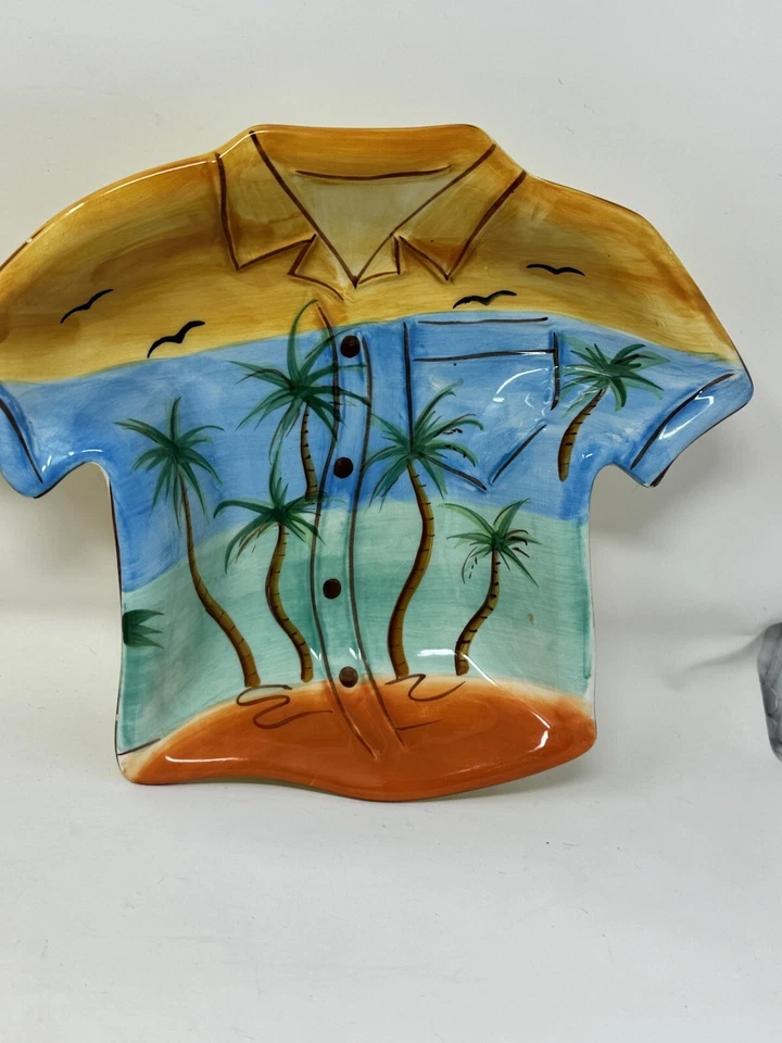 Clay Art Handpainted Tropical 4 Piece Dip Bowls Set 3 shirts 1 flip flop EUC HTF - Image 4 of 4