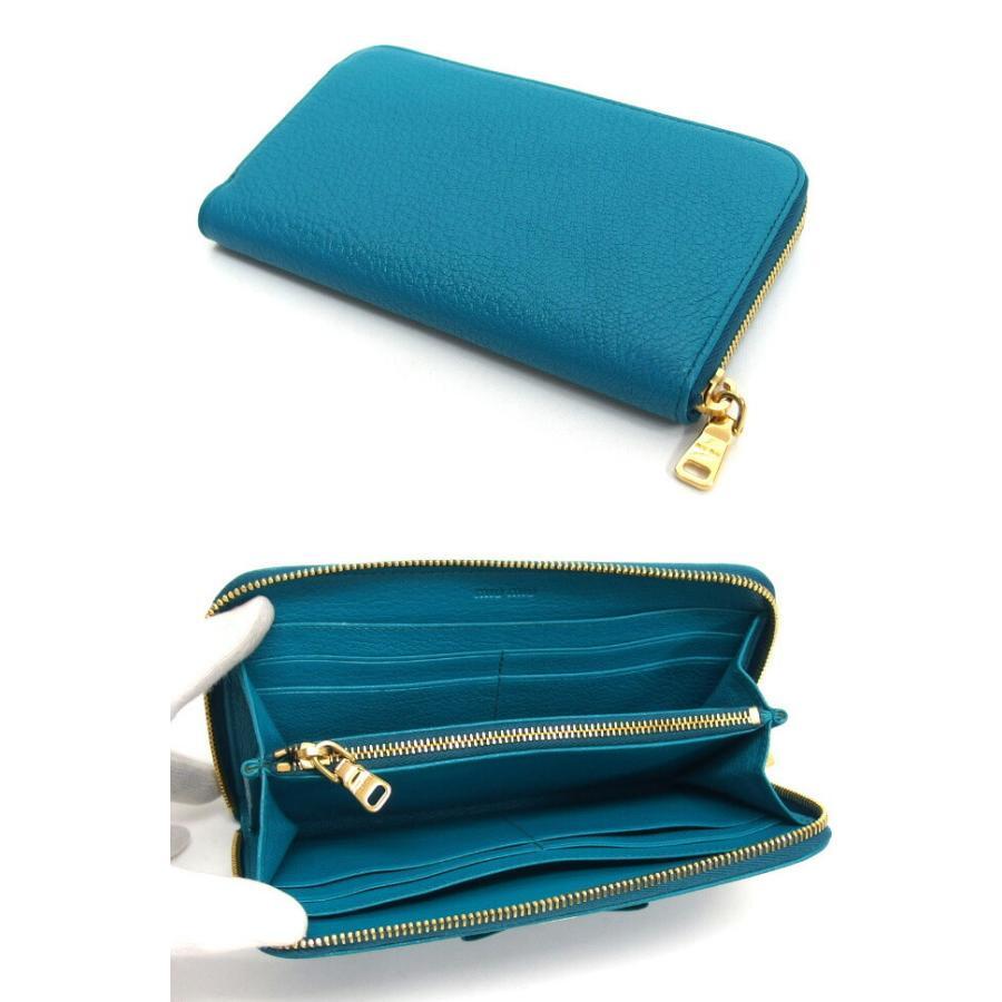 Miu Miu Round zipper long wallet with ribbon Turquoise #007