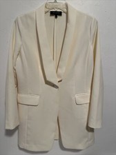 St John Black Label One Front Button Long Blazer Ivory Pockets Long Sleeve Sz 6