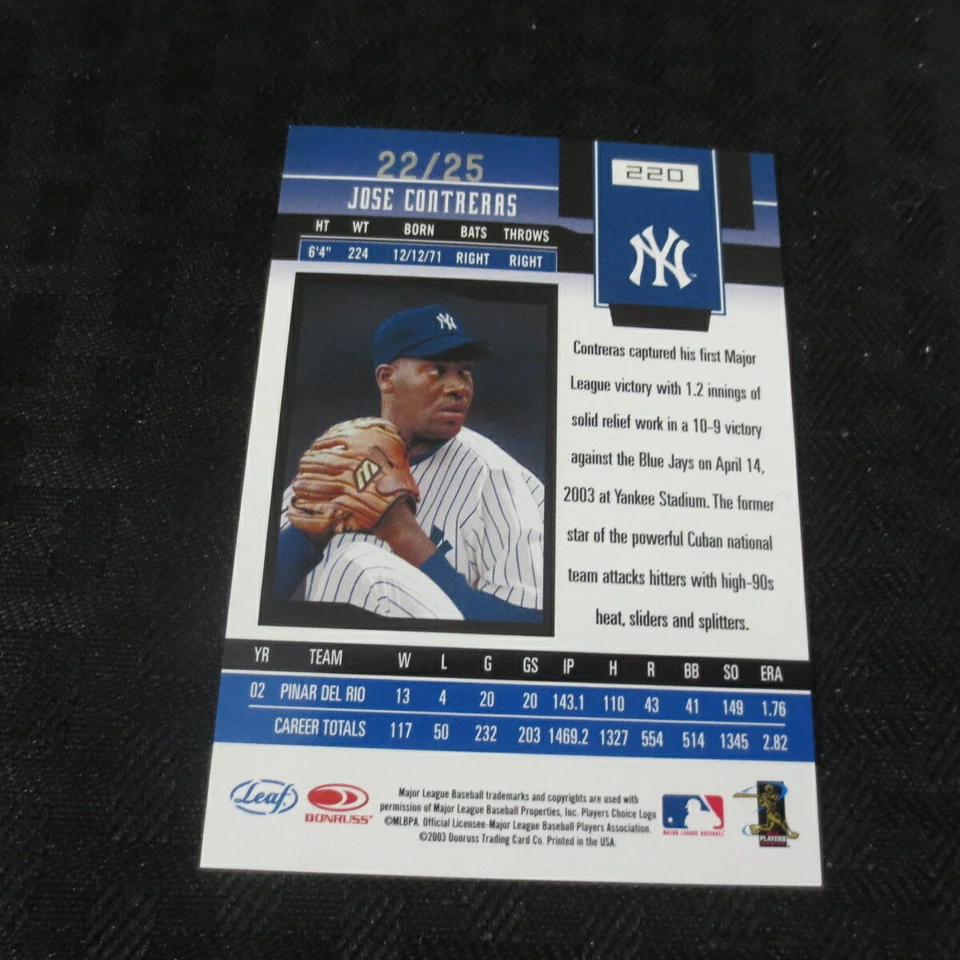 2003 Leaf Certified Mirror Gold #220 Jose Contreras Yankees Rookie /25 - Image 2 of 2