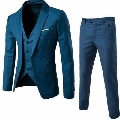Mens Formal 3pcs Dress Suits Slim Fit 