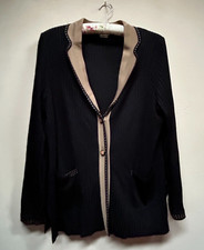 Exclusively Misook Womens Two-Button Knit Blazer Jacket XL Black/Tan Pockets