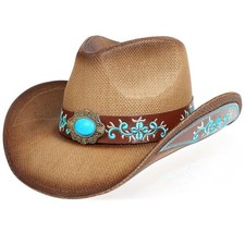 Cowboy Hat,Cowgirl hat,/Black Cowboy Hats for Women Men Straw One Size Brown