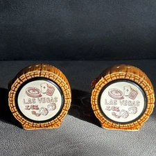💎 Vintage Las Vegas Barrel Shaped Casino Themed Salt and Pepper Shakers RARE