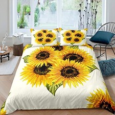 Sunflowers Bedding Set 3pcs Yellow Flowers Comforter Queen 90"x90" Wt8542